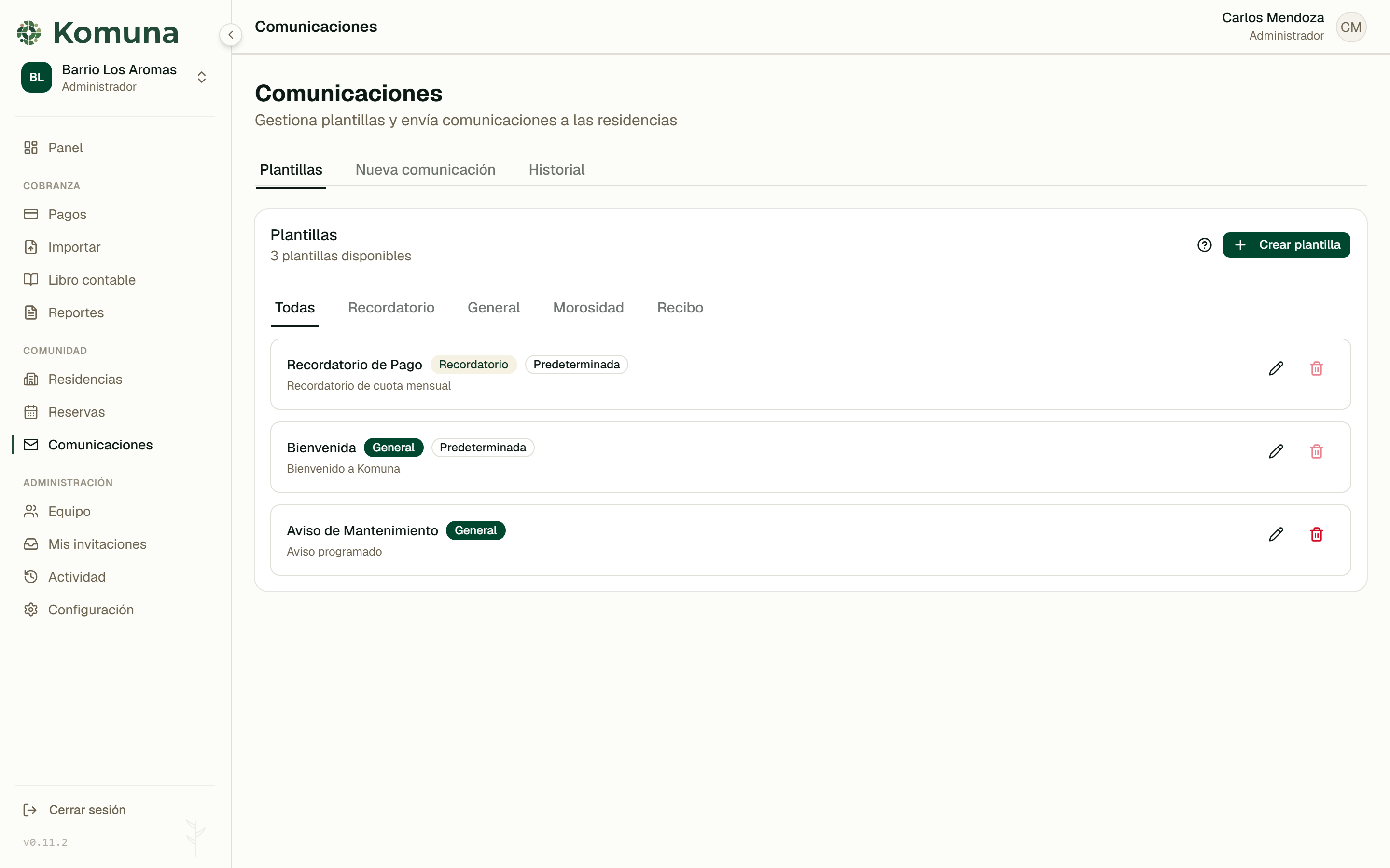 Envío de comunicaciones y recordatorios de cuota en Komuna